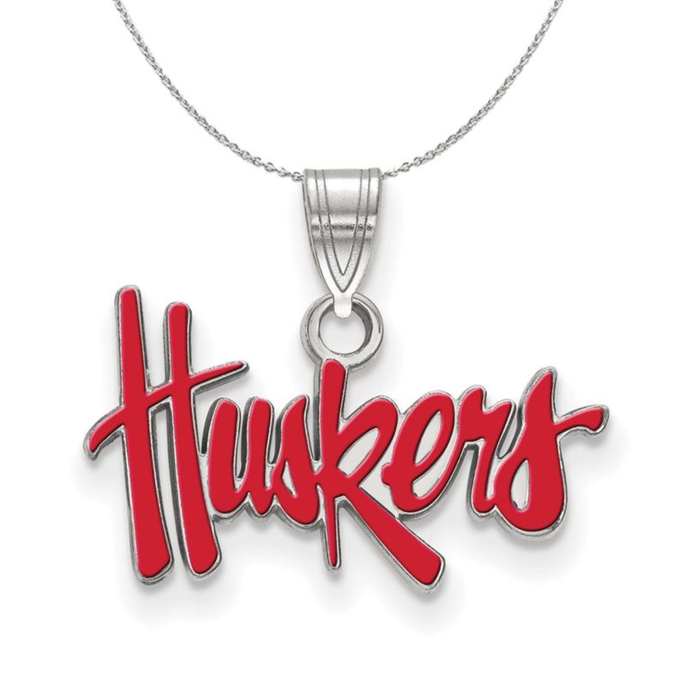Sterling Silver U. of Nebraska Small Enamel Huskers Necklace - 20 Inch